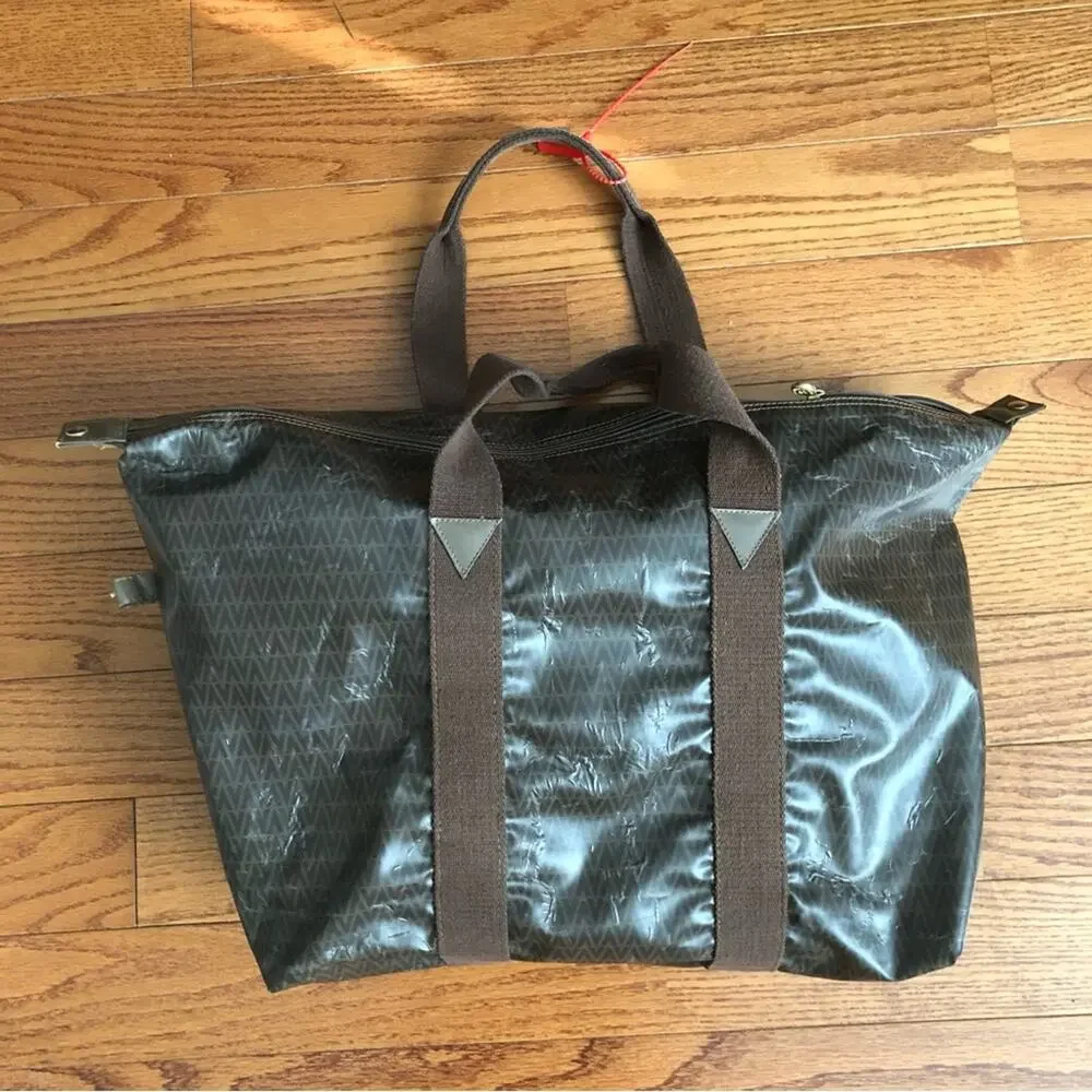 Valentino V Monogram Authentic Brown Coated Canvas Zip Tote Vintage travel bag